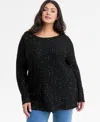 Inc International Concepts Plus Size Roving Sequin Boat-neck Tunic Sweater, Macy's Exclusive In Black