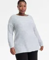Inc International Concepts Plus Size Roving Sequin Boat-neck Tunic Sweater, Macy's Exclusive In Gray