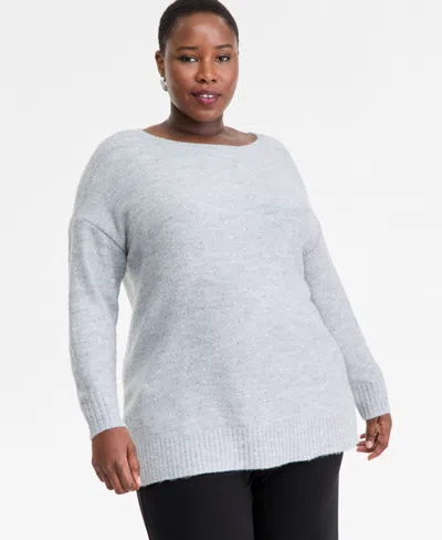 Inc International Concepts Plus Size Roving Sequin Boat-neck Tunic Sweater, Macy's Exclusive In Gray