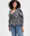 Inc International Concepts Women's Printed Ruched-front V-neck Top, Exclusively At Macy's In Pia Stripe