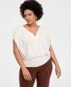 Inc International Concepts Inc Plus Size Printed Ruched Surplice-neck Top, Exclusively At Macy's In Vintage Cream