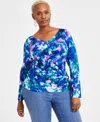 Inc International Concepts Plus Size Printed Long-sleeve Top, Exclusively At Macy's In Delia Dye