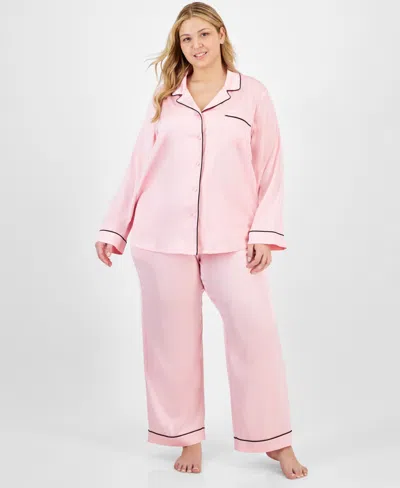 Inc International Concepts Plus Size Satin Pajama Set, Created For Macy's In Deep Algae