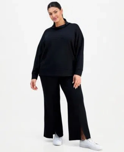 Inc International Concepts Plus Size Scuba High Neck Tunic Flare Leg Pants Macys Exclusive In Blue