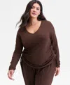 Inc International Concepts Plus Size Side-shirred Top, Macy's Exclusive In Brown