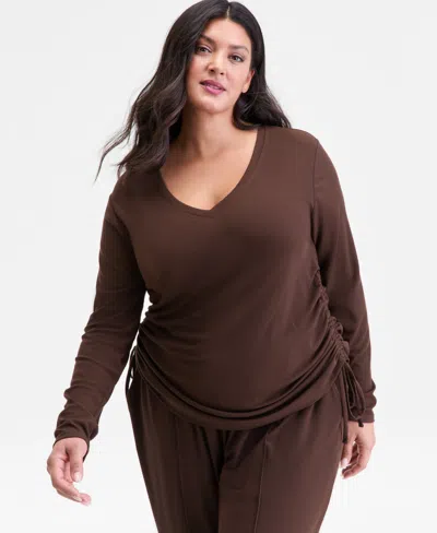 Inc International Concepts Plus Size Side-shirred Top, Macy's Exclusive In Brown