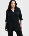 Inc International Concepts Plus Size Side-slit Top, Created For Macy's In Deep Black