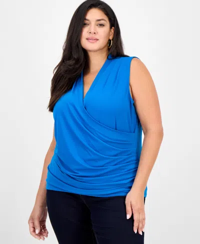 Inc International Concepts Plus Size Sleeveless Draped Top, Macy's Exclusive In Blue