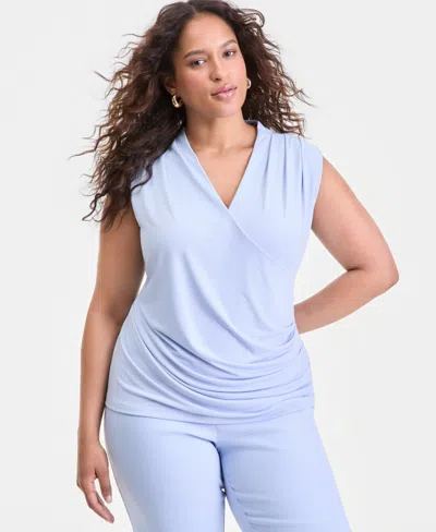 Inc International Concepts Plus Size Sleeveless Draped Top, Macy's Exclusive In Blue