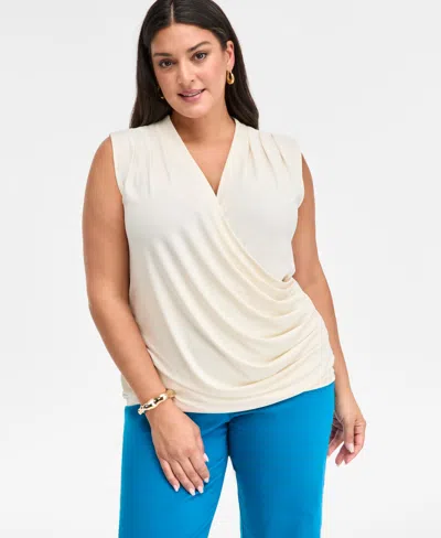 Inc International Concepts Plus Size Sleeveless Draped Top, Macy's Exclusive In Neutral