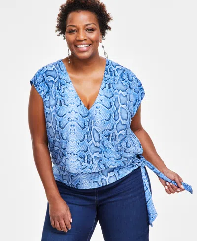 Inc International Concepts Plus Size Snakeskin-print Surplice Top, Created For Macy's In Sophie Snake