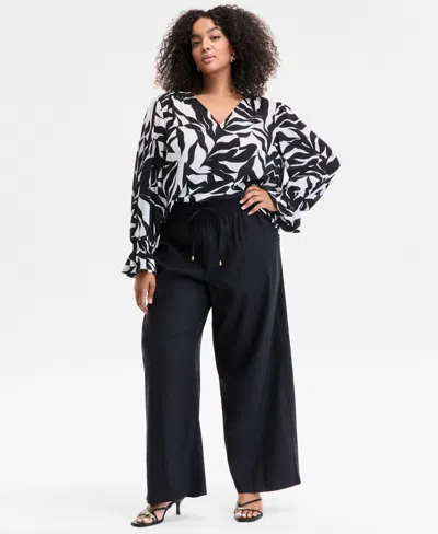 Inc International Concepts Plus Size Solid Drawstring Wide-leg Pants, Exclusively At Macy's