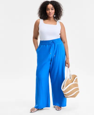 Inc International Concepts Plus Size Solid Drawstring Wide-leg Pants, Exclusively At Macy's