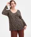 Inc International Concepts Plus Size Spotted V-neck Tunic, Macy's Exclusive In Brown