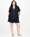 Inc International Concepts Plus Size Stretch Satin Notched-collar Pajama Set, Exclusively At Macy's