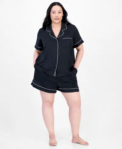 Inc International Concepts Plus Size Stretch Satin Notched-collar Pajama Set, Exclusively At Macy's