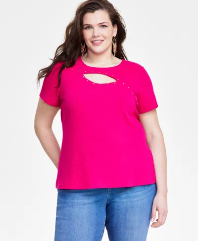 Inc International Concepts Plus Size Studded Cutout Top, Created For Macy's In Pink Tutu