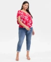Inc International Concepts Plus Size Surplice Draped Short Sleeve Top Slim Rolled Cuff Boyfriend Jeans Exclusively At Macys
