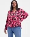 Inc International Concepts Plus Size Surplice-neck Blouse, Macy's Exclusive In Brown