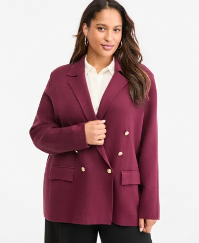 Inc International Concepts Plus Size Sweater Blazer, Macy's Exclusive In Burgundy