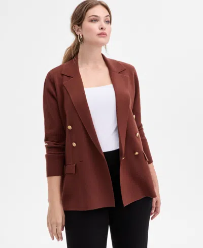 Inc International Concepts Plus Size Sweater Blazer, Macy's Exclusive In Brown