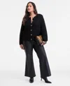Inc International Concepts Plus Size Textured Button-front Cardigan, Macy's Exclusive In Black