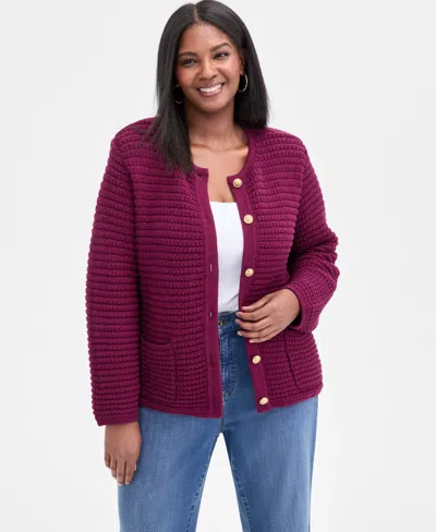 Inc International Concepts Plus Size Textured Button-front Cardigan, Macy's Exclusive In Purple