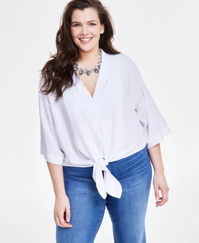 Inc International Concepts Plus Size Tie-front Top, Created For Macy's In Bright White