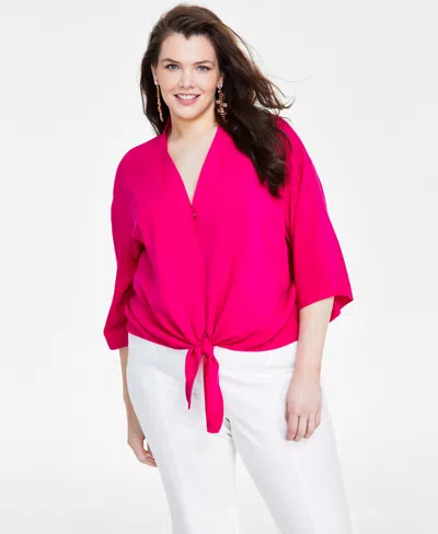 Inc International Concepts Plus Size Tie-front Top, Created For Macy's In Pink Tutu