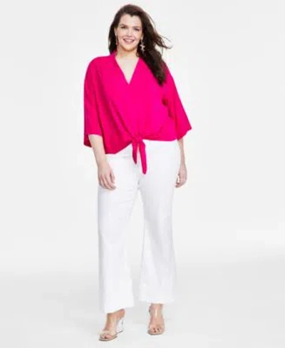 Inc International Concepts Plus Size Tie Front Top Flare Jeans Created For Macys In Bright White