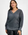 Inc International Concepts Plus Size V-neck Dolman-sleeve Sweater, Macy's Exclusive In Gray