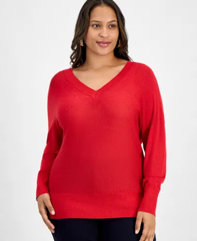 Inc International Concepts Plus Size V-neck Dolman-sleeve Sweater, Macy's Exclusive In Multi