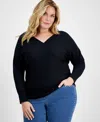 Inc International Concepts Women's Surplice Long-sleeve Sweater, Created For Macy's In Deep Black