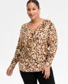 Inc International Concepts Plus Size Animal Print V-neck Sweater, Macy's Exclusive In Multi