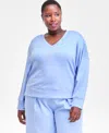 Inc International Concepts Plus Size V-neck Knit Long-sleeve Top, Macy's Exclusive In Blue