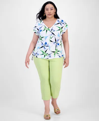 Inc International Concepts Plus Size V-neck Printed Side-ruched Top, Exclusively At Macy's