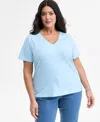 Inc International Concepts Plus Size V-neck Rhinestone-embellished Top, Macy's Exclusive In Blue