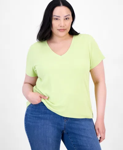 Inc International Concepts Plus Size V-neck Ribbed Knit Top, Exclusively At Macy's