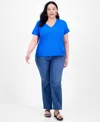 Inc International Concepts Plus Size V-neck Ribbed Knit Top, Exclusively At Macy's