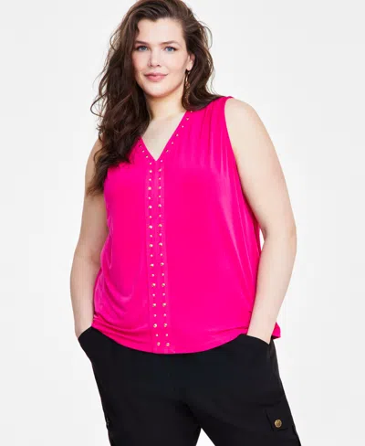 Inc International Concepts Plus Size V-neck Stud-trim Top, Created For Macy's In Pink Tutu