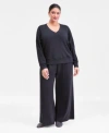 Inc International Concepts Plus Size V Neck Top Wide Leg Pants Macys Exclusive In Blue