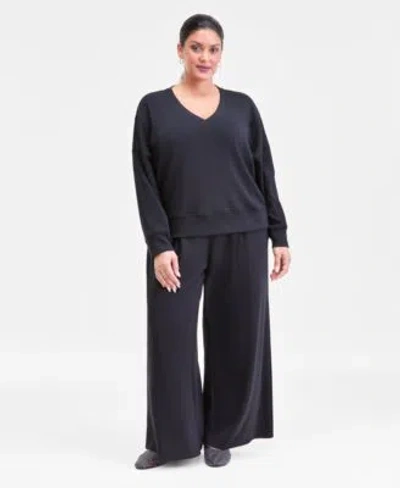 Inc International Concepts Plus Size V Neck Top Wide Leg Pants Macys Exclusive In Blue
