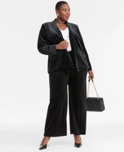 Inc International Concepts Plus Size Velvet Blazer Wide Leg Pants Macys Exclusive In Black