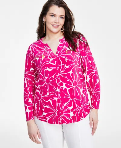 Inc International Concepts Plus Size Zip-pocket Top, Created For Macy's In Tala Blooms