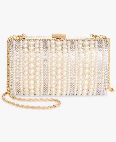 Inc International Concepts Ranndi Crystal & Imitation Mini Pearl Clutch Handbag, Macy's Exclusive In Brown