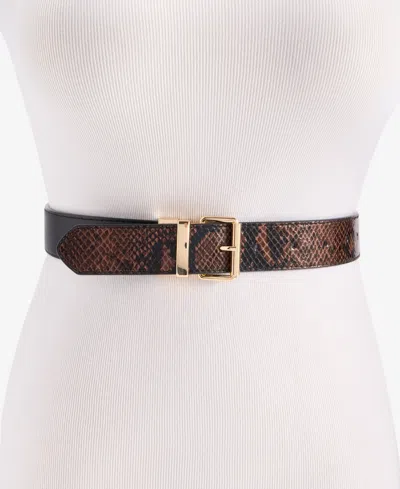 Inc International Concepts Reversible Solid To Half-snake-embossed Pant Belt, Macy's Exclusive In Espresso