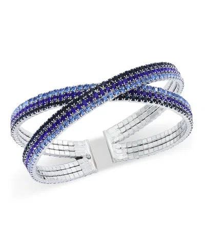 Inc International Concepts Rhinestone Criss-cross Bangle Bracelet, Created For Macy's In Blue