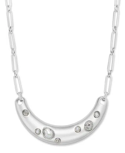 Inc International Concepts Rhodium-plated Crystal & Imitation Pearl Curved Bar Statement Necklace, 16-1/2" + 3" Extender, Exclu