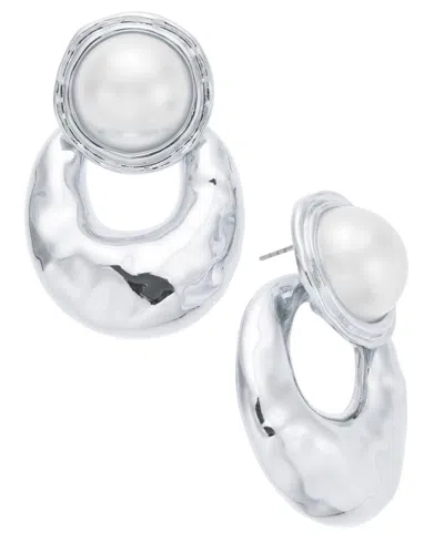 Inc International Concepts Rhodium-plated Imitation Pearl Sculptural Drop Earrings, Exclusively At Macy's
