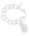 Inc International Concepts Rhodium-plated Textured Shell Charm Link Bracelet, Exclusively At Macy's